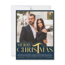 Foto da família Elegante Blue e Dourada Feliz Nata