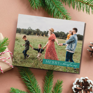 Cartão De Festividades Foto da família Elegante Moderno Feliz Natal