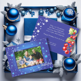 Cartão De Festividades Foto da Família em Azul Gelo Natal Saudação