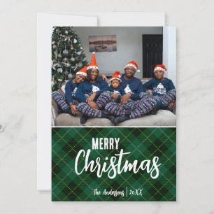 Cartão De Festividades Foto da Família Feliz de Natal da Xadrez Rustic Co