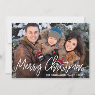 Cartão De Festividades Foto da Família Feliz de Natal de Script Manuscri