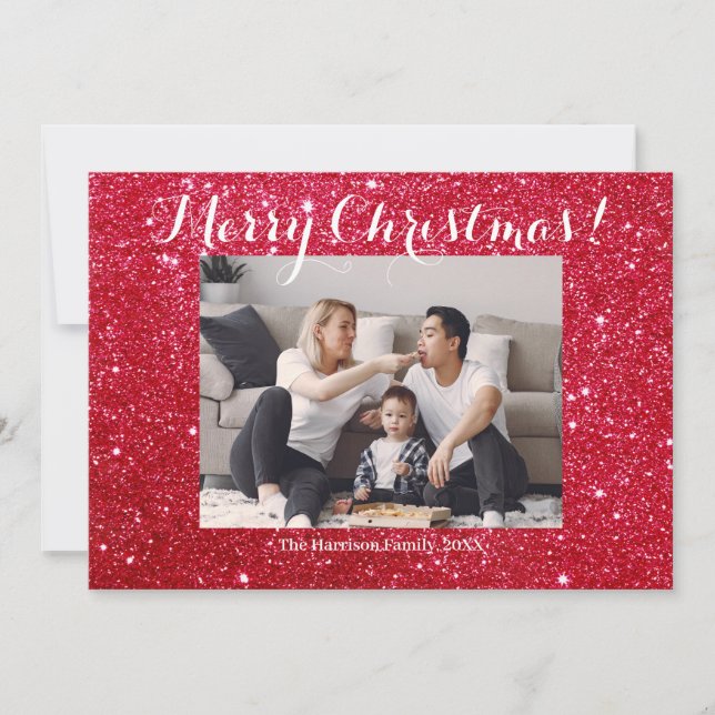 Cartão De Festividades Foto da Família Feliz de Natal Simples (Frente)