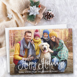 Cartão De Festividades Foto da Família Feliz Feriados da Caligrafia Moder
