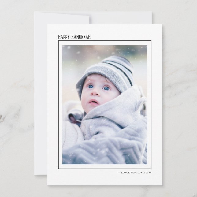 Cartão De Festividades Foto da Família Feliz Hanukkah Listras Pretas e Br (Frente)