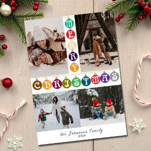 Cartão De Festividades Foto da família Feliz Natal Ball 4