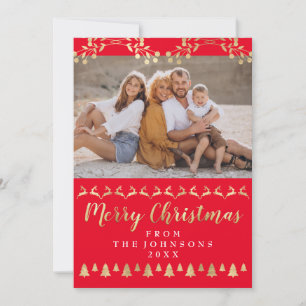 Cartão De Festividades Foto da família Feliz Natal Dourado Clássico Ver