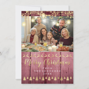 Cartão De Festividades Foto da família Feliz Natal Dourado Rosa Russo