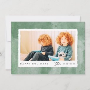 Cartão De Festividades Foto da Família Feliz Natal em Aquarela Moderna