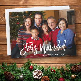 Cartão De Festividades Foto da Família Feliz Navidad, Script de Pincel Mo