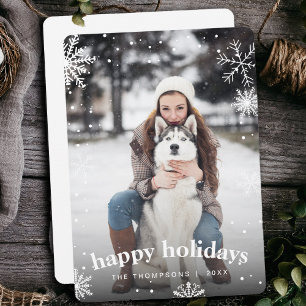 Cartão De Festividades Foto da Família Floco de Neve Moderno Natal de 202