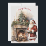 Cartão De Festividades Foto da Família Flocos de Neve da Lareira Santa Cl<br><div class="desc">Papai Noel parado ao lado de uma lareira lendo uma carta. A Lareira é decorada com uma bela árvore de Natal,  e tem madeira e ferramentas para manter o fogo em movimento. Mudar foto do seu retrato favorito da família, </div>