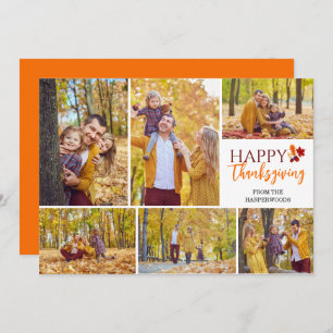 Cartão De Festividades Foto da família Floral Fall Modern de Ação de Graç