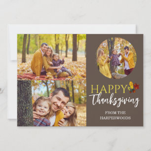 Cartão De Festividades Foto da família Floral Fall Modern Happy, Ação de