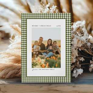 Cartão De Festividades Foto da família Gingham clássica e elegante
