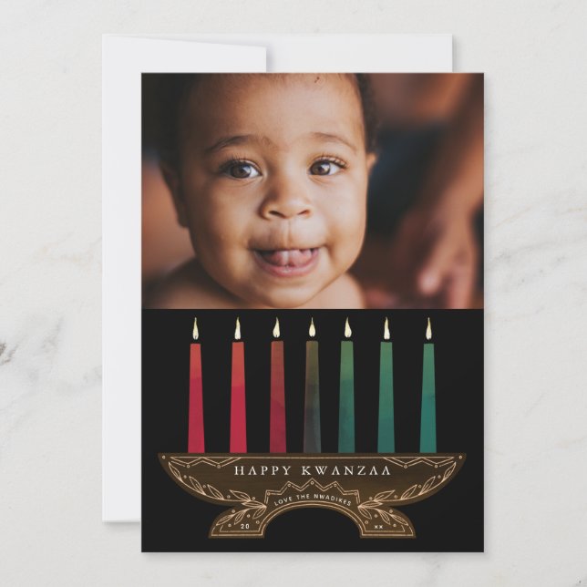 Cartão De Festividades Foto da família Ilustrada Kinara Kwanzaa (Frente)