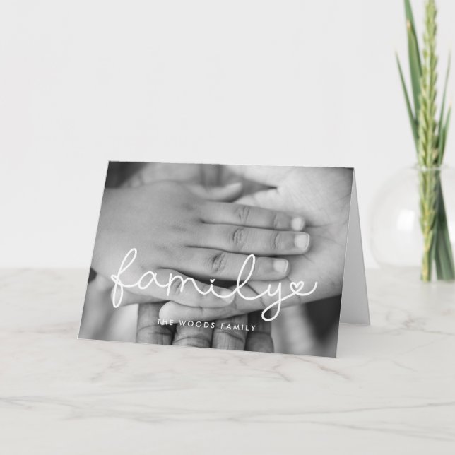 Cartão De Festividades Foto da família inspiracional com script bonito (Frente)