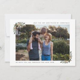 Cartão De Festividades Foto da família Joy and Peace no Natal moderno