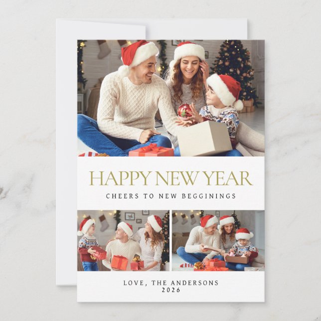 Cartão De Festividades Foto da família mínima de Felizes anos novos elega (Frente)
