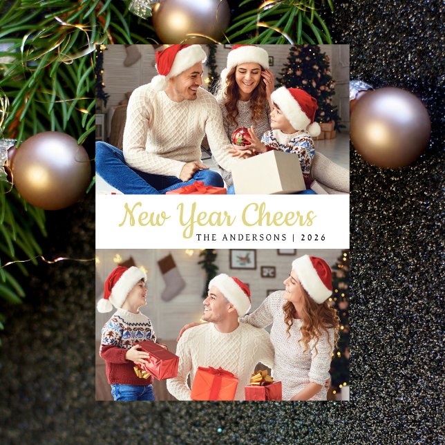 Cartão De Festividades Foto da família mínima de Felizes anos novos elega (Criador carregado)