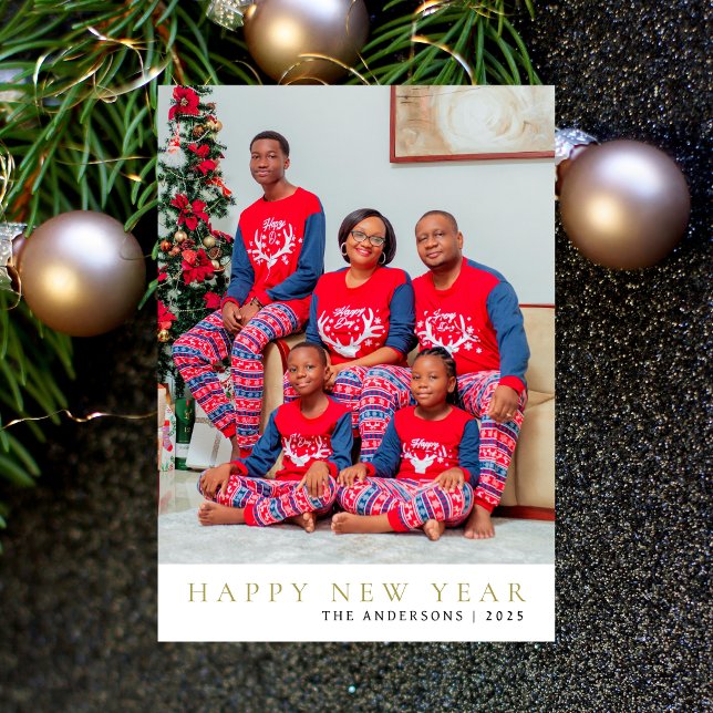 Cartão De Festividades Foto da família mínima de Felizes anos novos elega (Criador carregado)