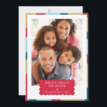 Cartão De Festividades FOTO DA FAMÍLIA — Mínimo de borda azul-vermelho<br><div class="desc">por kat massard >> WWW.SIMPLYSWEETPAPERIE.COM<<< An elegant card design featuring quote that you can change yourself! White geometric border on the backside, giving you the opportunity to handwrite a personal message or place a full portrait photo. NOTE >> Entre em contato comigo kat@simplysweetpaperie.com se precisar de ajuda para redimensionar perfeitamente...</div>