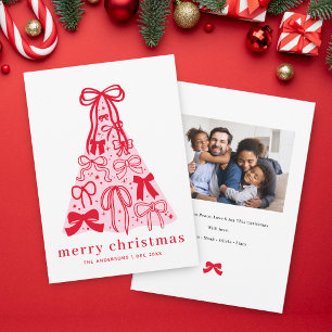 Cartão De Festividades Foto da Família Moderna com Laço Vermelho Feliz Na