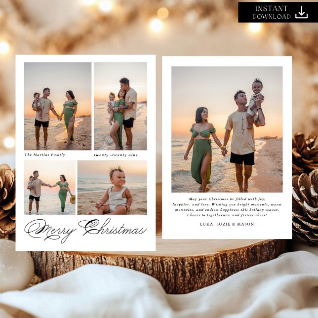 Cartão De Festividades Foto da família moderna de scripts de Natal feliz (Criador carregado)