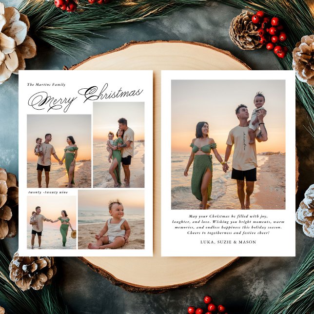 Cartão De Festividades Foto da família moderna de scripts de Natal feliz (Criador carregado)