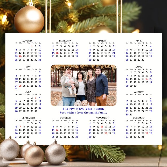 Cartão De Festividades Foto da Família Moderna do Calendário 2026 minimal (Criador carregado)