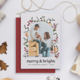 Cartão De Festividades Foto da Família Moderna Natal azevinho laranjas cí