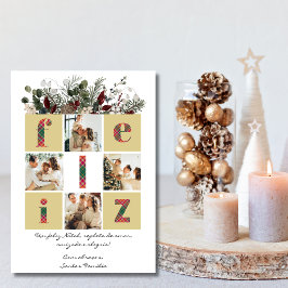 Cartão De Festividades Foto da família, moderno, floral, Natal português