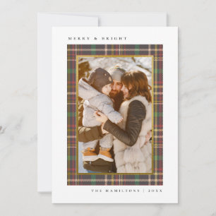 Cartão De Festividades Foto da família natalícia de Tartan feliz e Bril