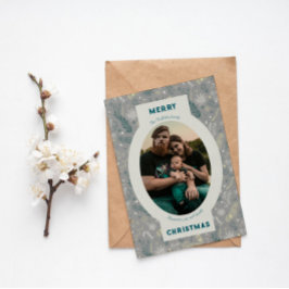 Cartão De Festividades Foto da família no rabisco floral da cinza