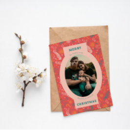 Cartão De Festividades Foto da família no rabisco floral laranja