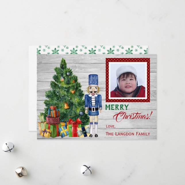 Cartão De Festividades Foto da Família ou Criança com Quebra-Nozes na Árv (Frente/Verso In Situ)