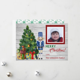 Cartão De Festividades Foto da Família ou Criança com Quebra-Nozes na Árv