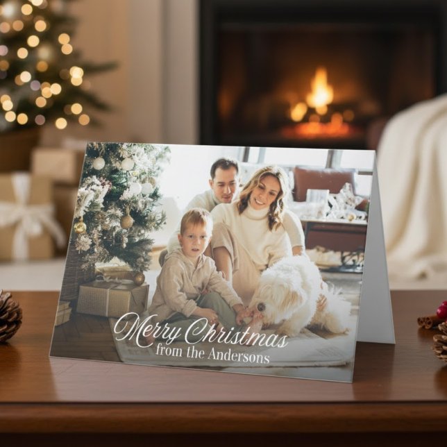 Cartão De Festividades Foto da Família Personalizada Clássica de Feliz Na (Classic Merry Christmas Custom Family Photo Holiday Card)
