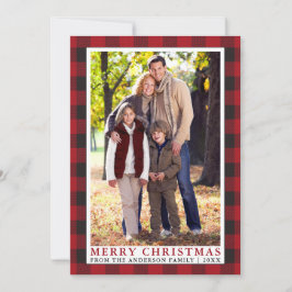 Cartão De Festividades Foto da Família Red Buffalo Xadrez Feliz Natal