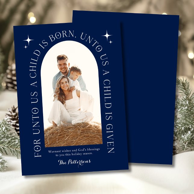 Cartão De Festividades Foto da família religiosa de Natal - azul minimali (Criador carregado)