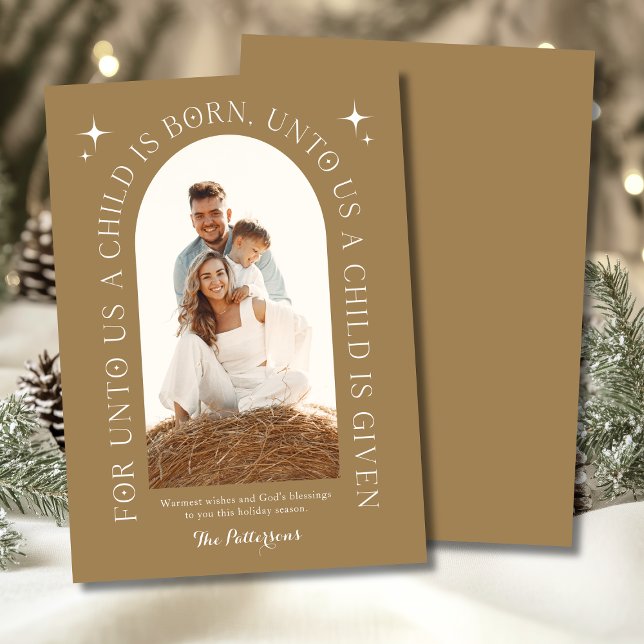 Cartão De Festividades Foto da família religiosa de Natal Dourada minimal (Criador carregado)