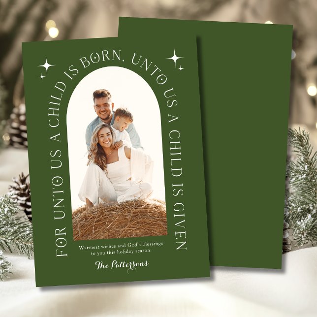 Cartão De Festividades Foto da família religiosa de Natal Verde minimalis (Criador carregado)