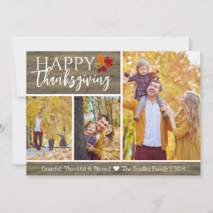 Cartão De Festividades Foto da família Rustic Wood Fall Happy Graças, Açã