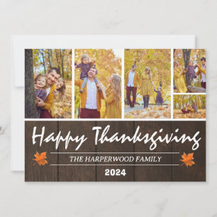 Cartão De Festividades Foto da família rustic Wood Modern de Ação de Graç