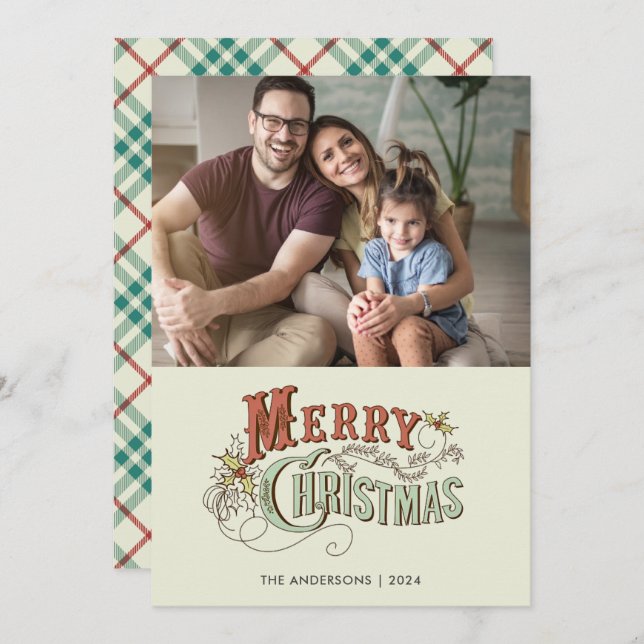 Cartão De Festividades Foto da família simples Feliz Natal (Frente/Verso)