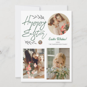 Cartão De Festividades Foto da família três de Páscoas de script Elegant