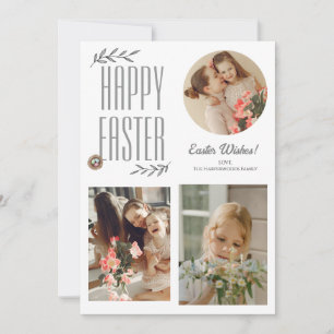 Cartão De Festividades Foto da família três de Páscoas de script Elegant