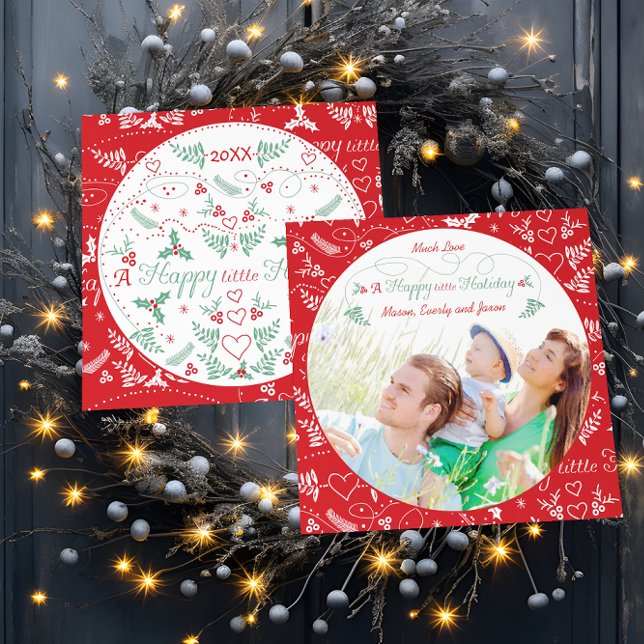 Cartão De Festividades Foto da família Um feliz vermelho verde de férias (Criador carregado)