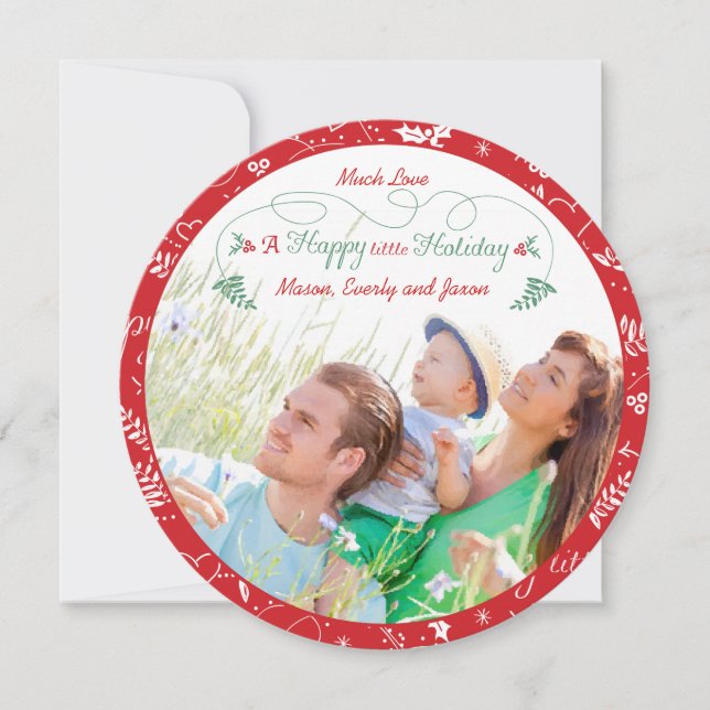 Cartão De Festividades Foto da família Um feliz vermelho verde de férias (Frente)