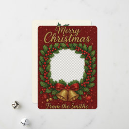 Cartão De Festividades Foto da família Wreath, com alegria, no Natal