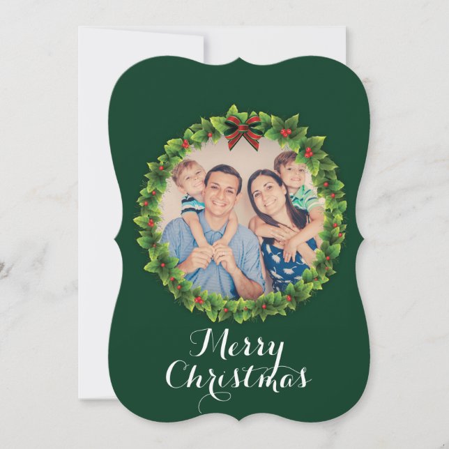 Cartão De Festividades Foto da família Wreath de Natal Personalizada (Frente)